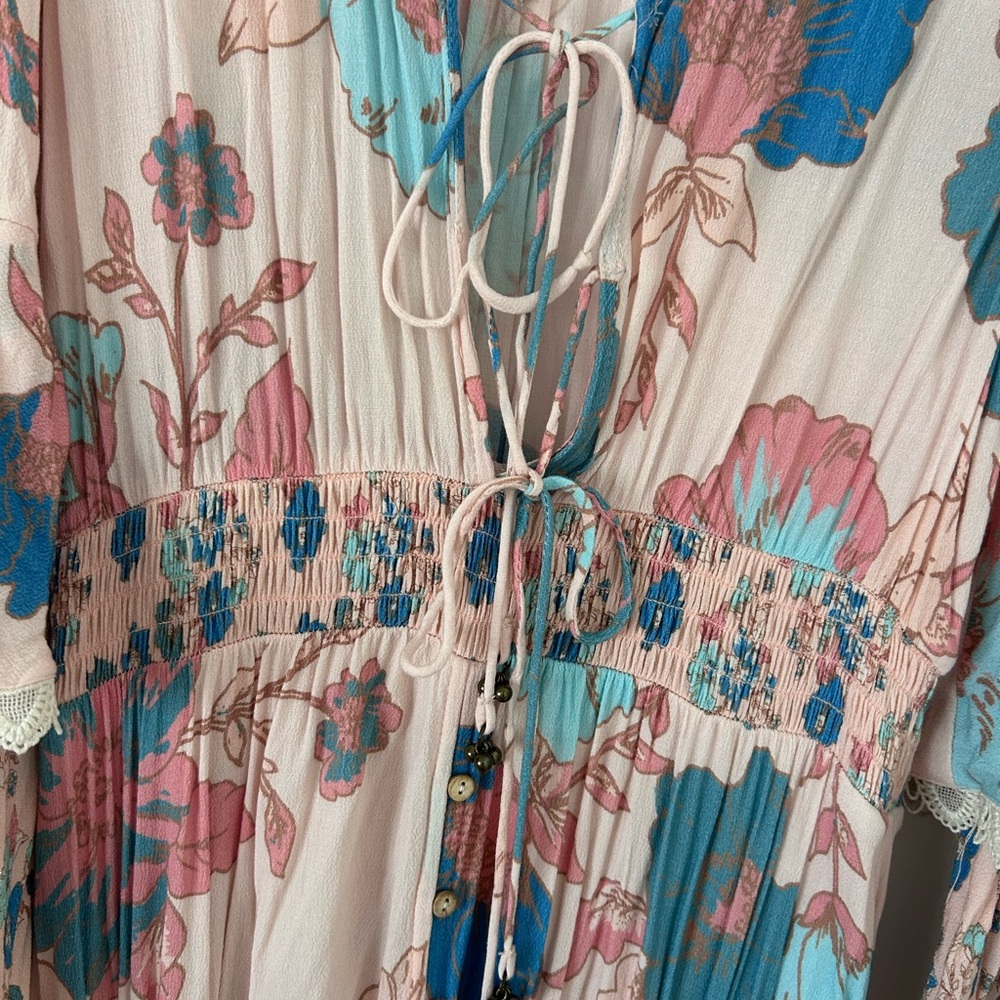 Free People Pink Maxi Dress with Teal and Blue Floral Print - Picture 4 of 4